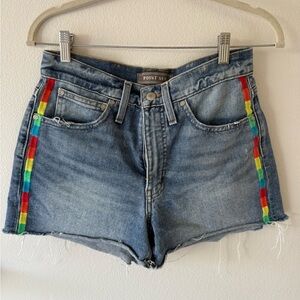 Point Sur Women's Denim Shorts with Colorful Side Stripes